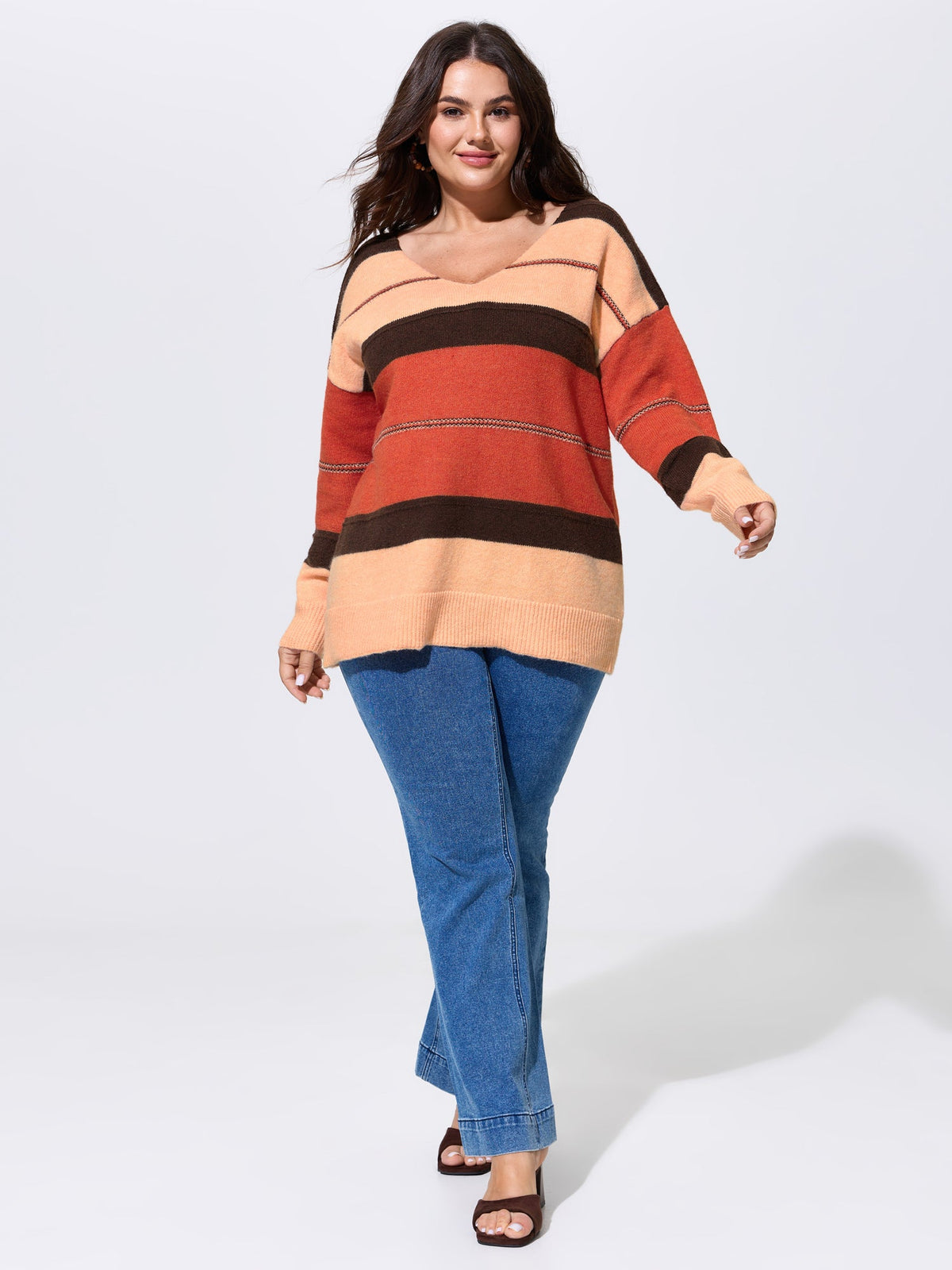 Striped Print Color Contrast Pullover