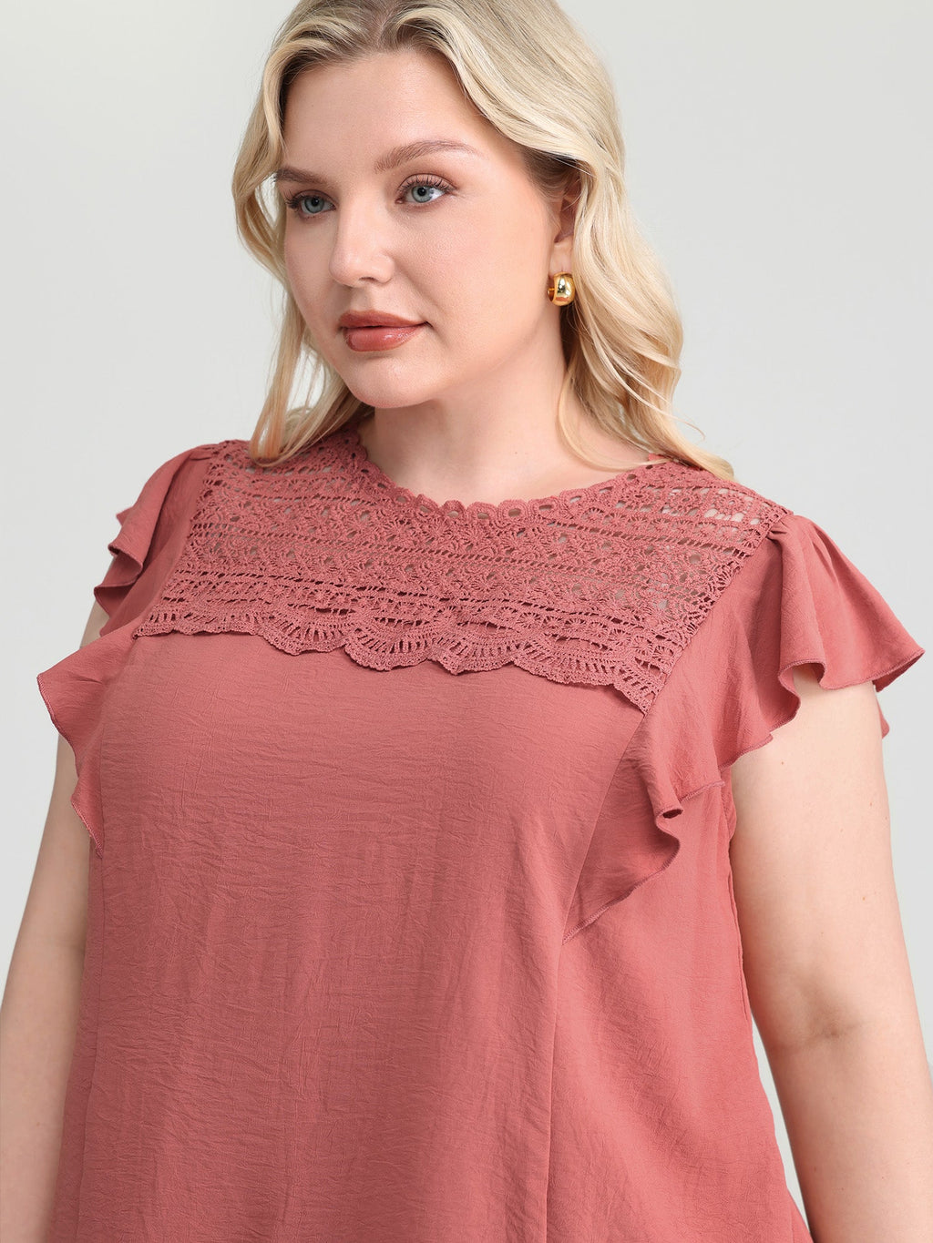 Ruffled Sleeve Pleated Front Lace Blouse