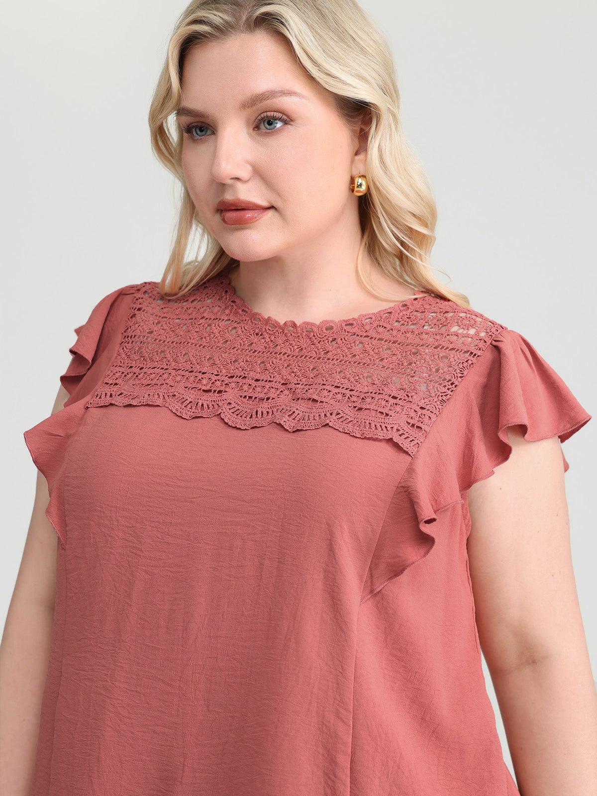Ruffled Sleeve Pleated Front Lace Blouse