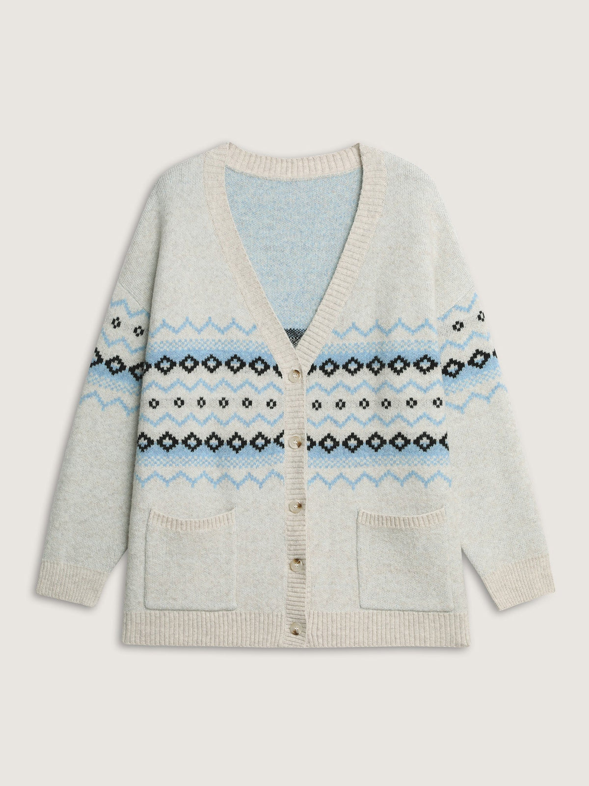 V-Neck Geometric Pattern Button Front Cardigan