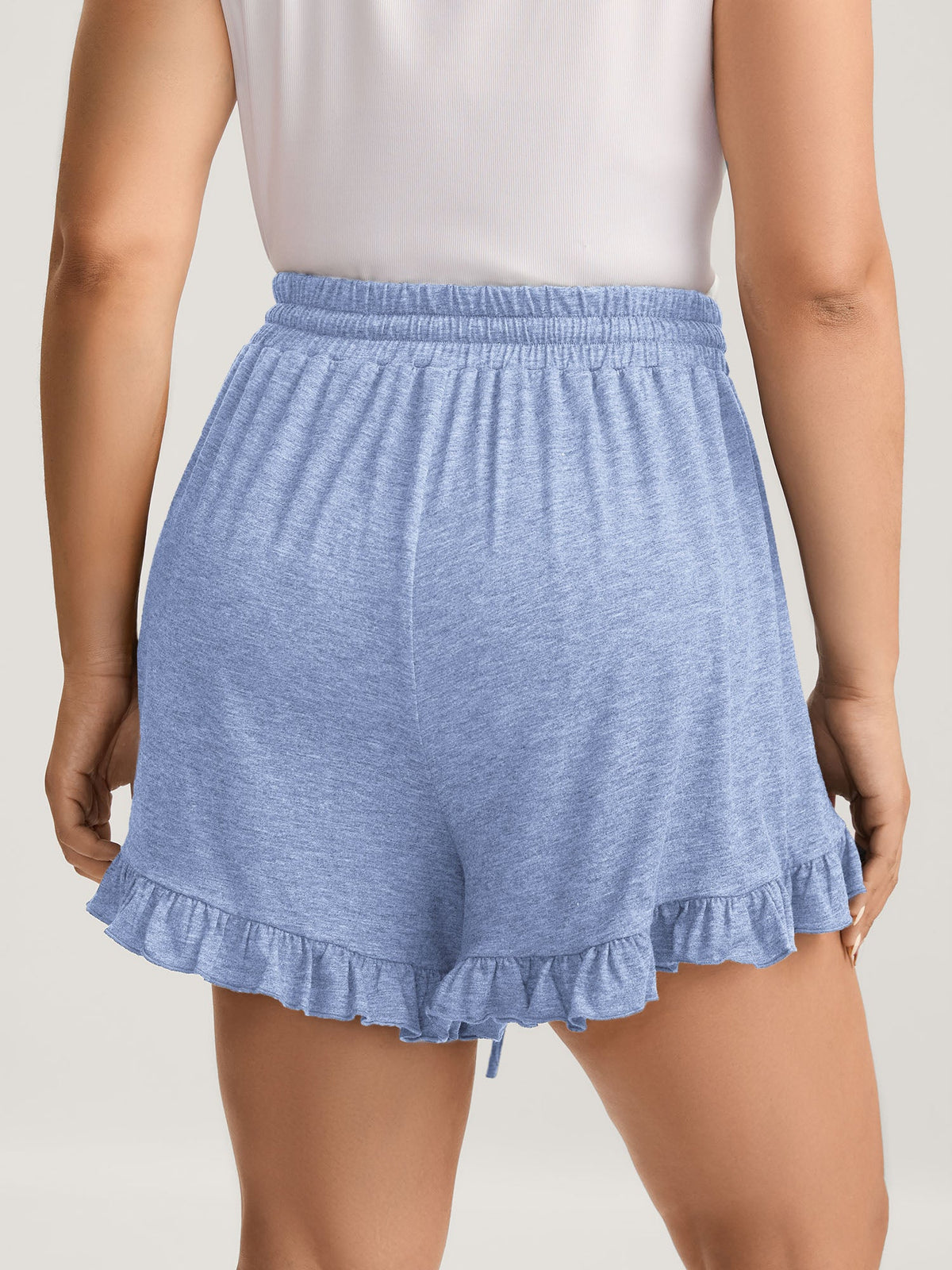Supersoft Mixed Color Knit Drawstring Ruffled Shorts
