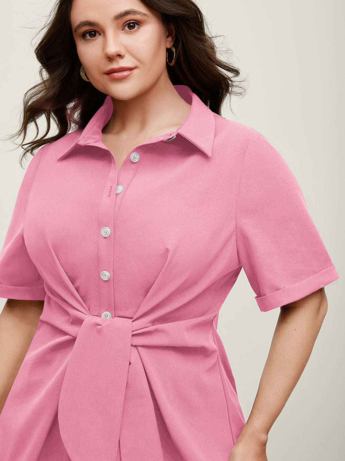 Knotted Front Asymmetrical Hem Blouse