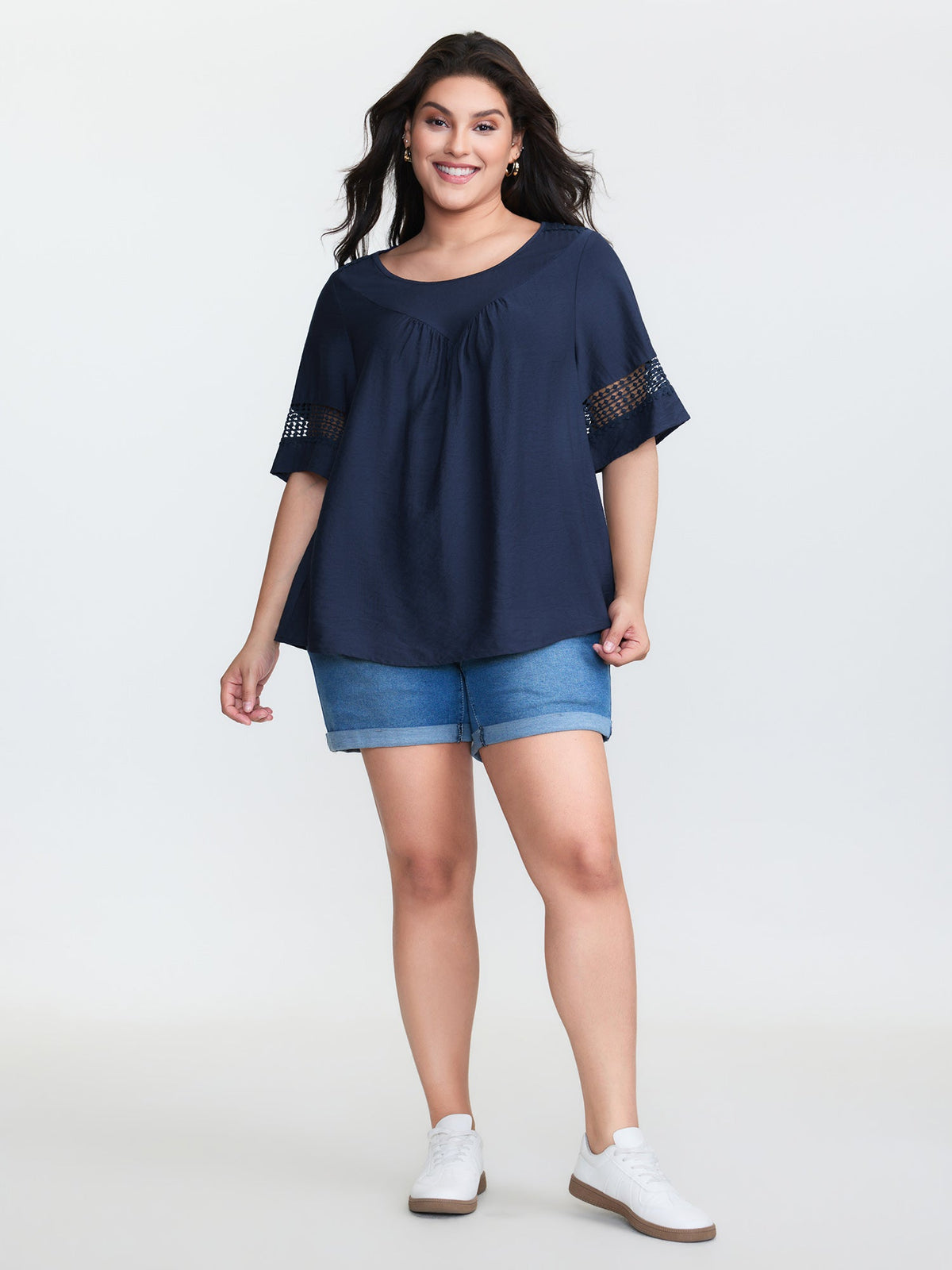 Lace Trim Gathered Front Blouse