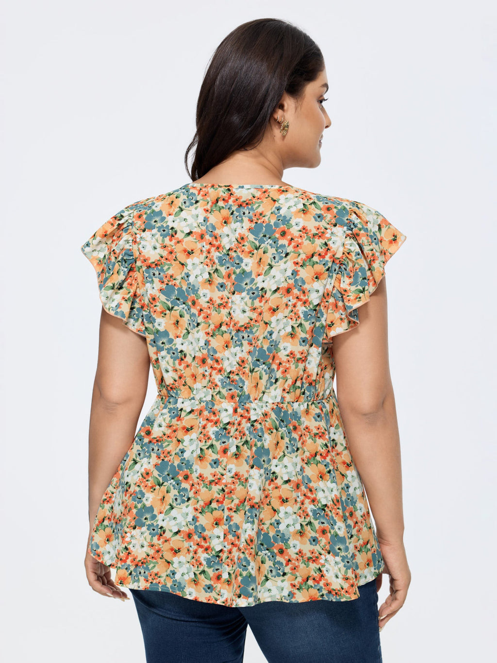 Floral Print Drawstring Neckline Blouse