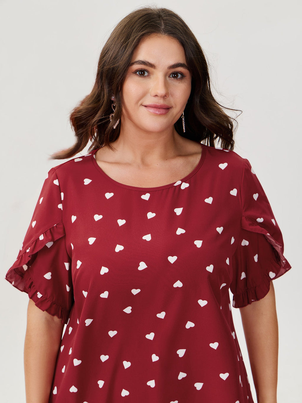 Ruffled Overlap Sleeve Heart Pattern Blouse
