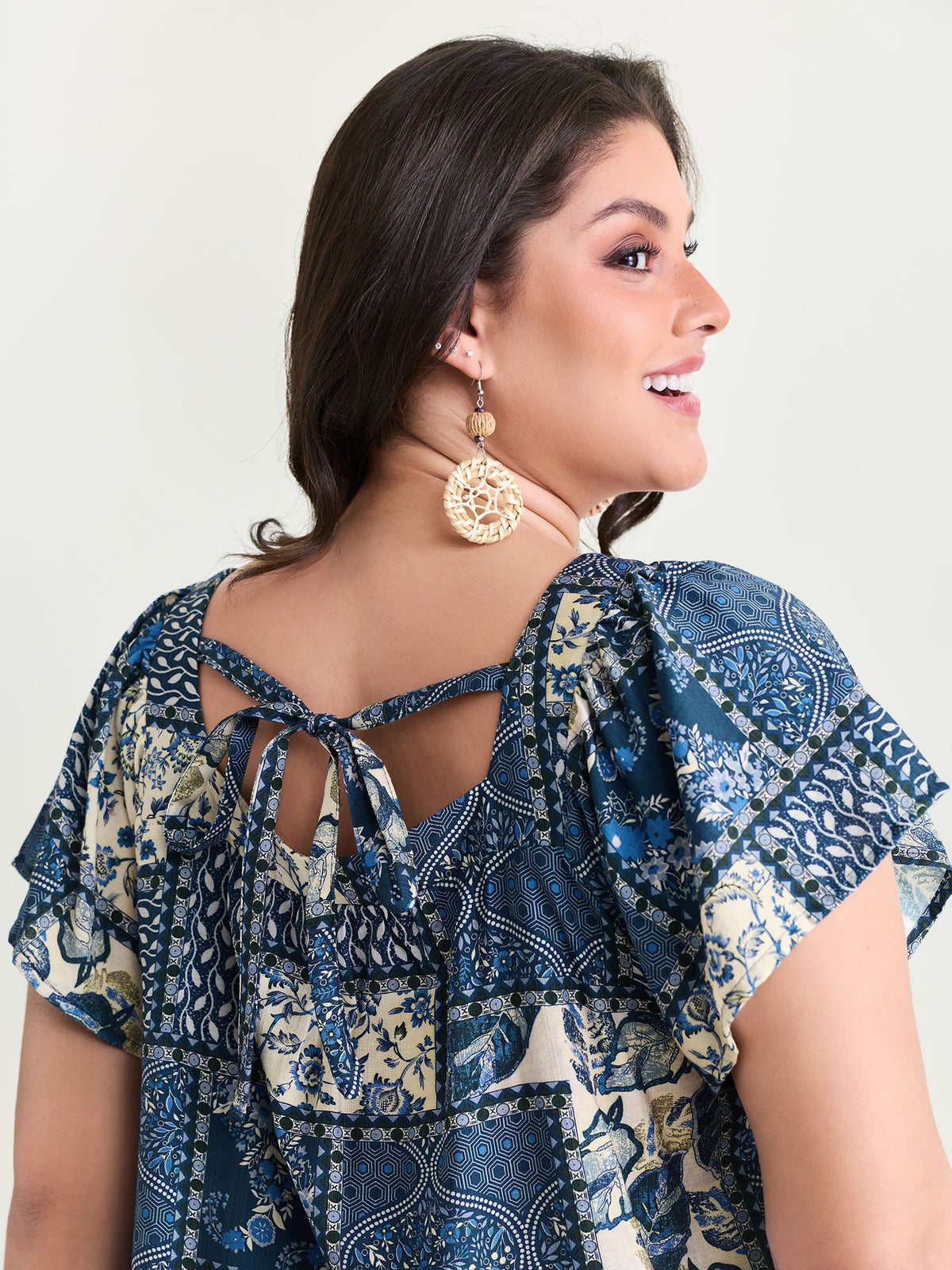 Collage Print Square Neckline Blouse