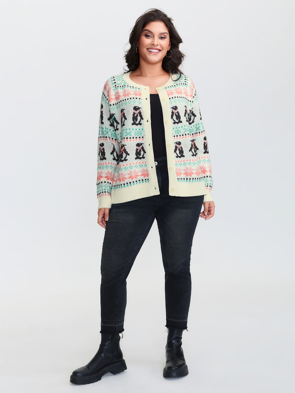 Supersoft Festive Penguin Pattern Jacquard Knit Cardigan