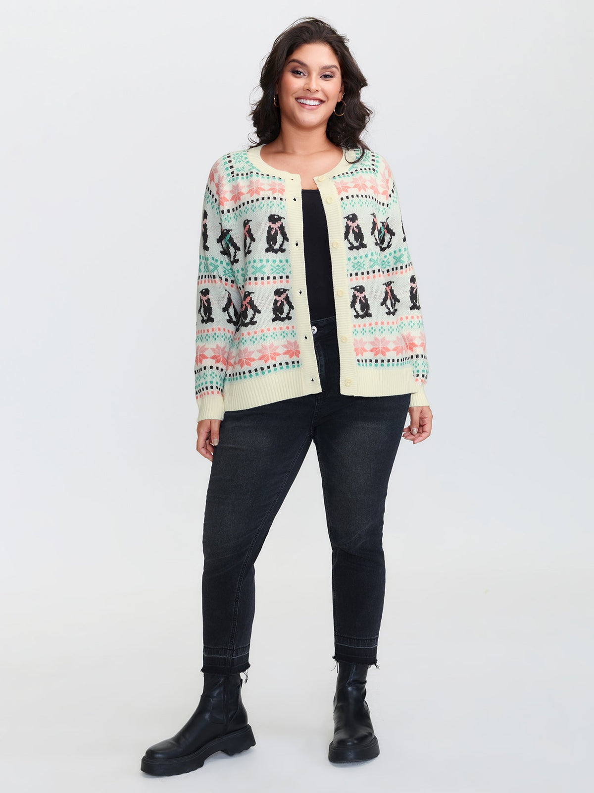 Supersoft Festive Penguin Pattern Jacquard Knit Cardigan