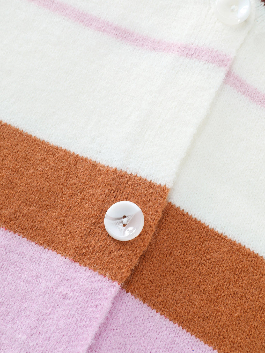 Colorful Stripes Button Knit Cardigan