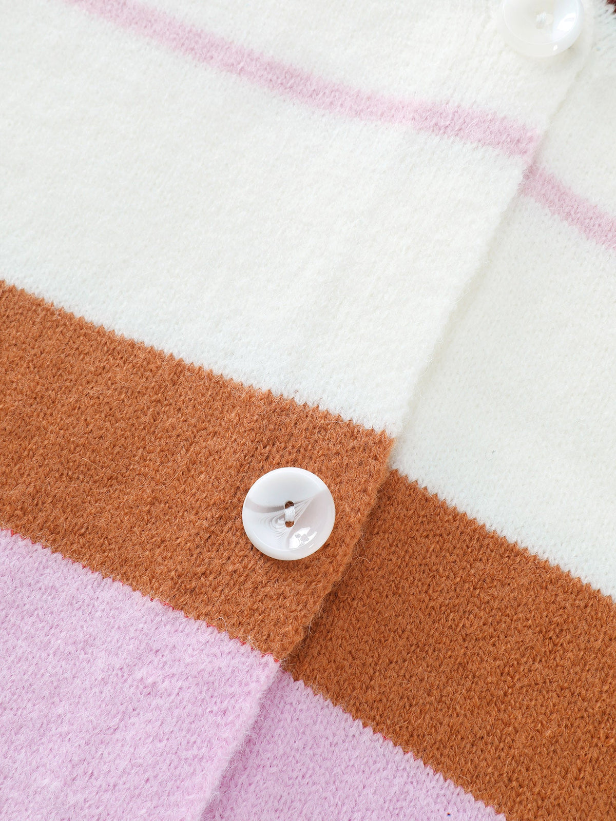 Colorful Stripes Button Knit Cardigan