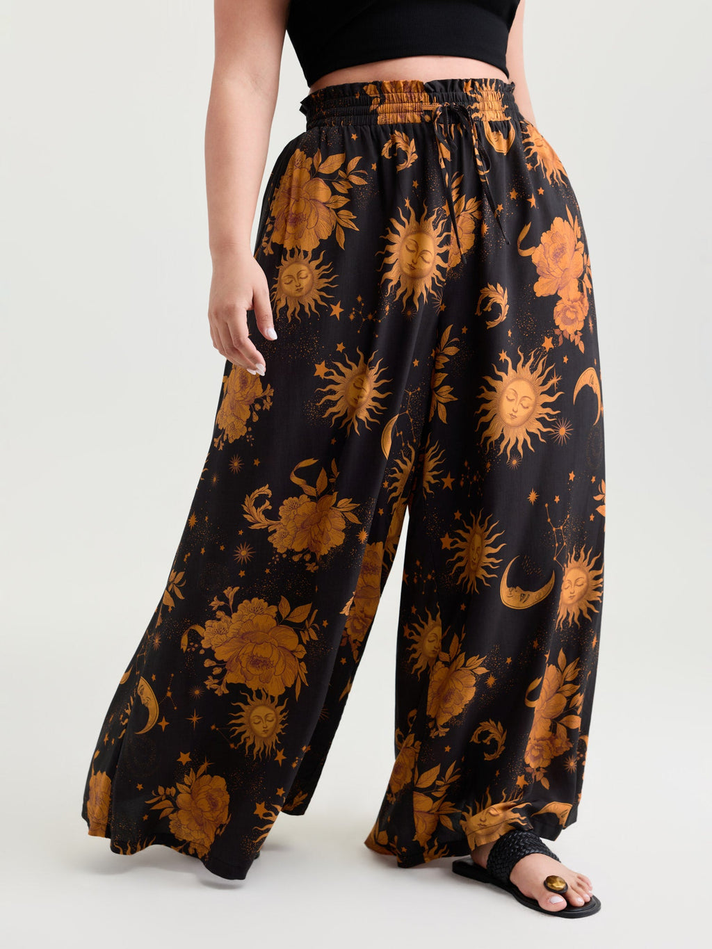 Star Moon Print Wide Waistband Pants