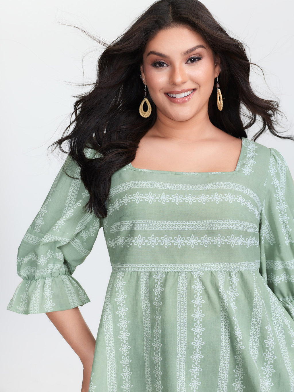 Boho Stripe Print Square Neck Blouse