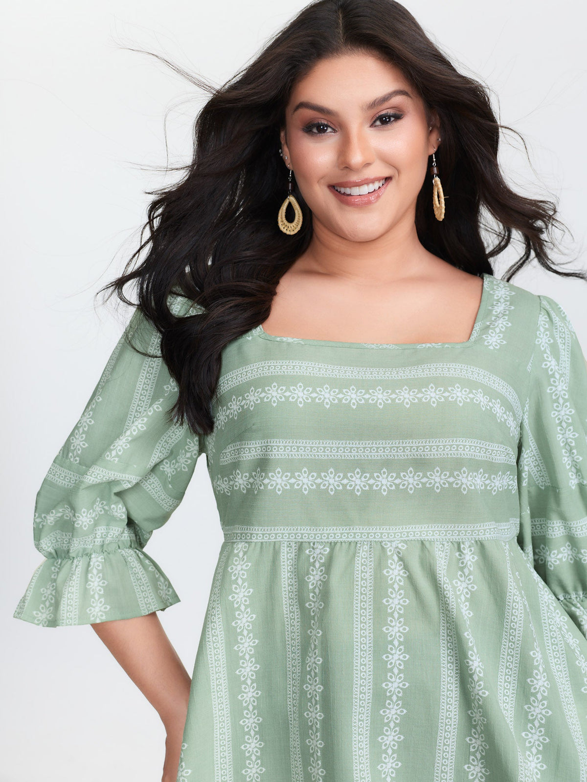 Boho Stripe Print Square Neck Blouse