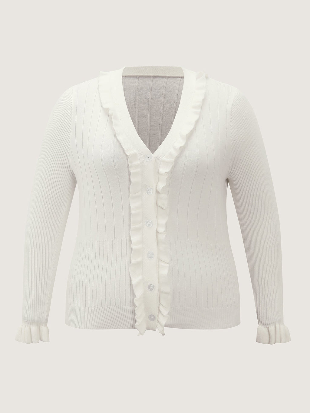 Ruffled Placket Striped Texture Knit Cardigan