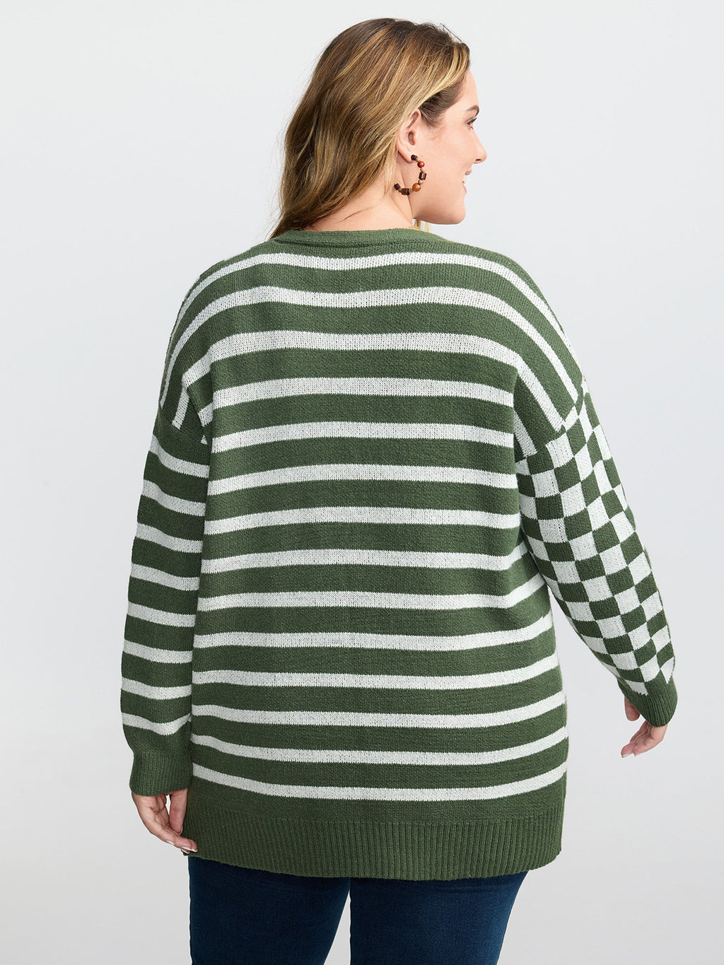 Supersoft Stripe Checkered Pockets Knit Cardigan