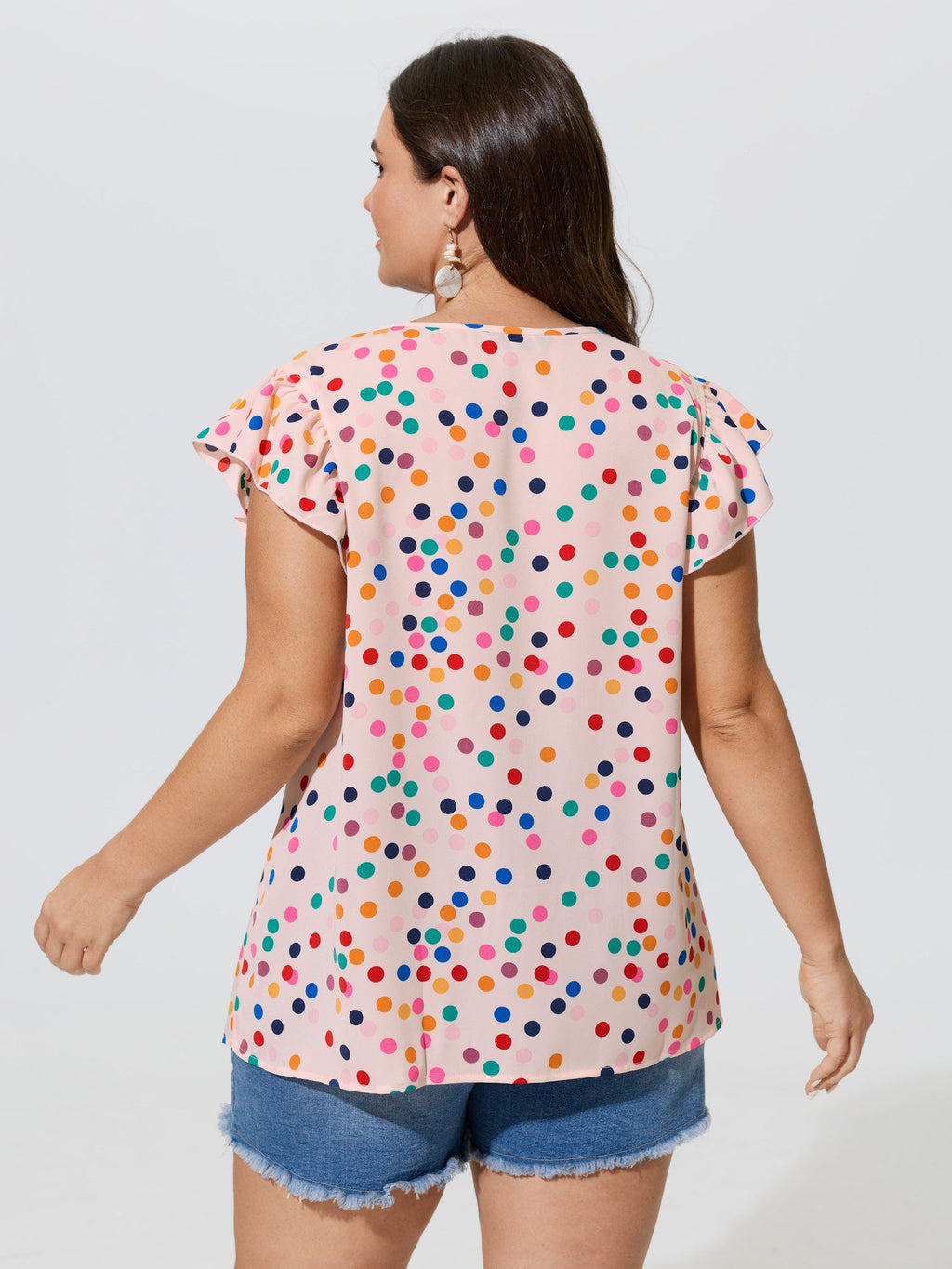 Polka Dot Flutter Sleeve Blouse