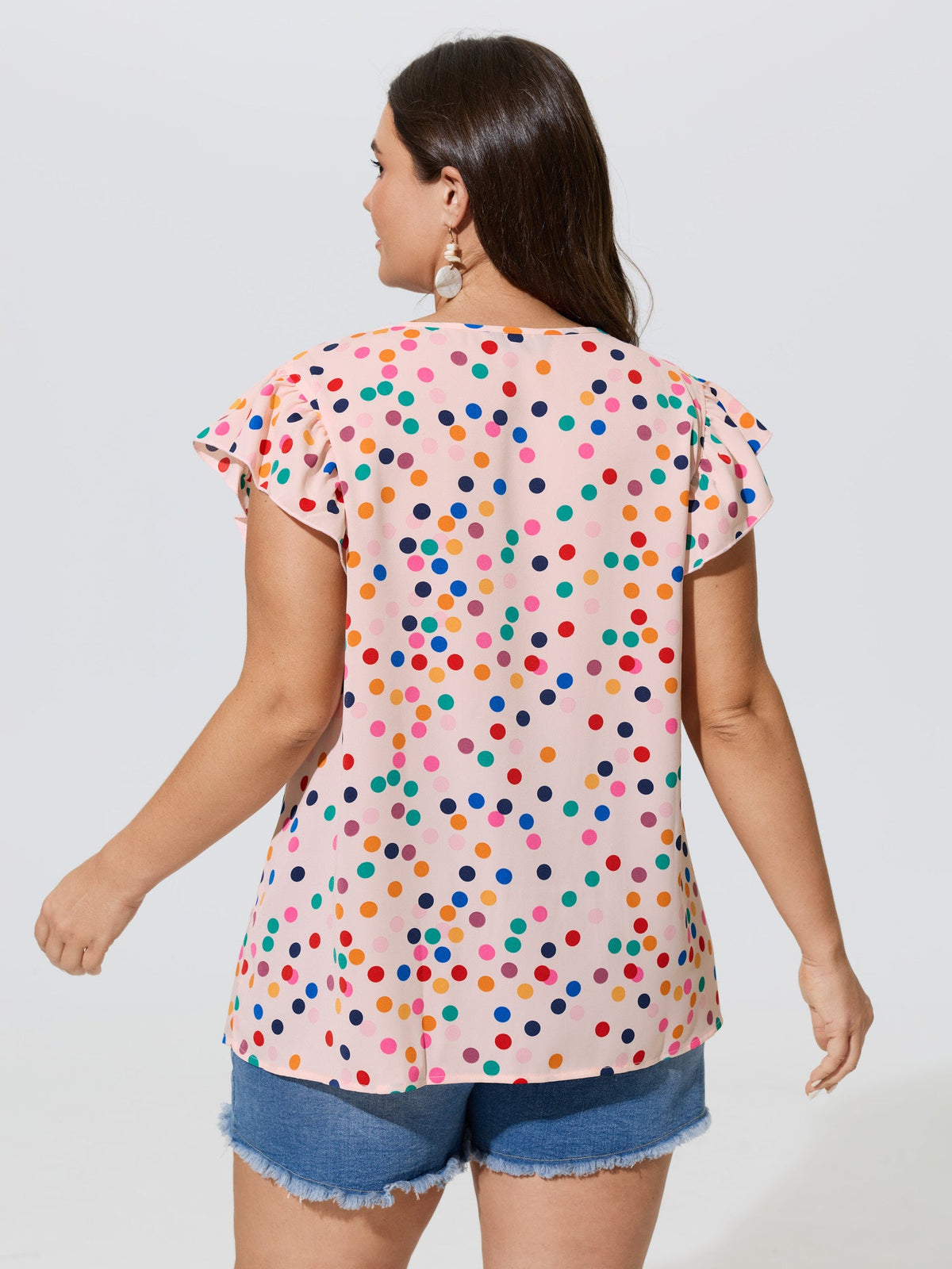 Polka Dot Flutter Sleeve Blouse