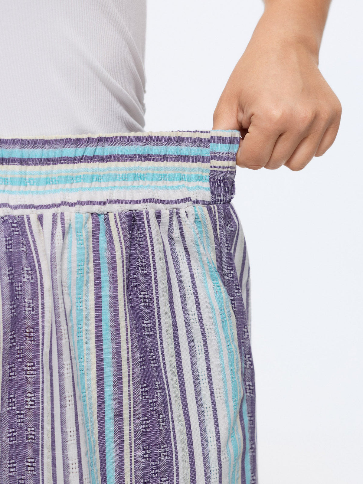Cotton Striped Drawstring Wide Leg Pants