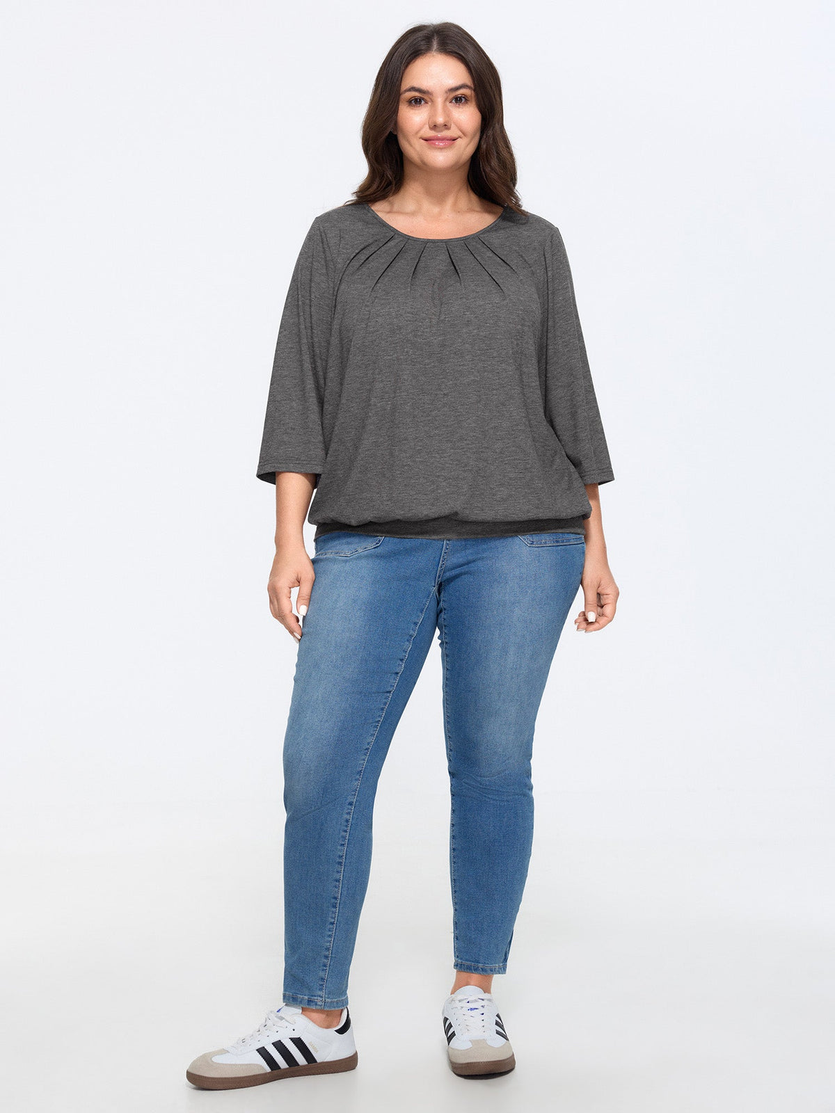 Supersoft Stretchy Pleated Front Round Neck T-Shirt