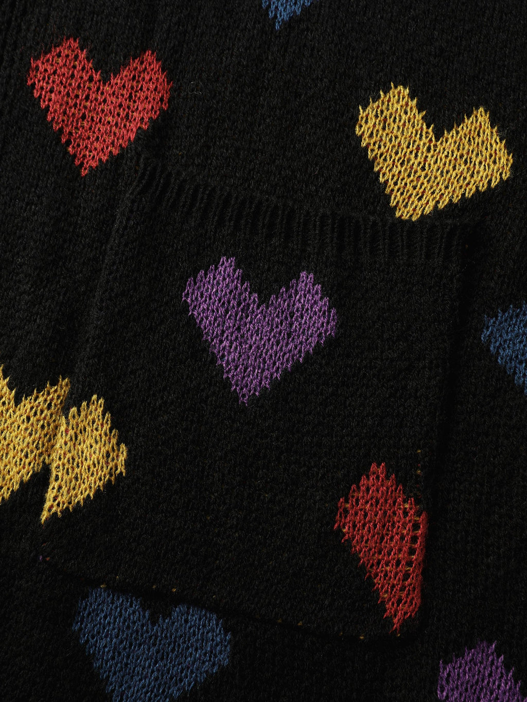Colorful Hearts Jacquard Pockets Knit Cardigan