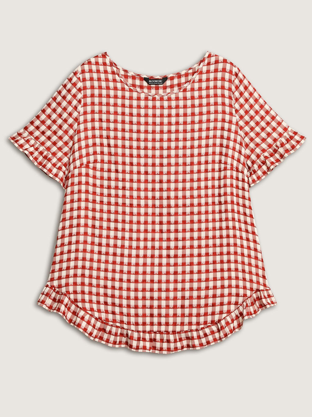 Gingham Print Button Back Blouse