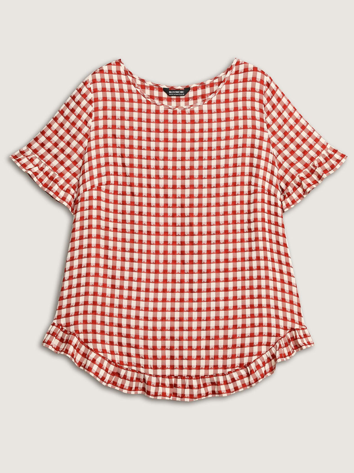 Gingham Print Button Back Blouse