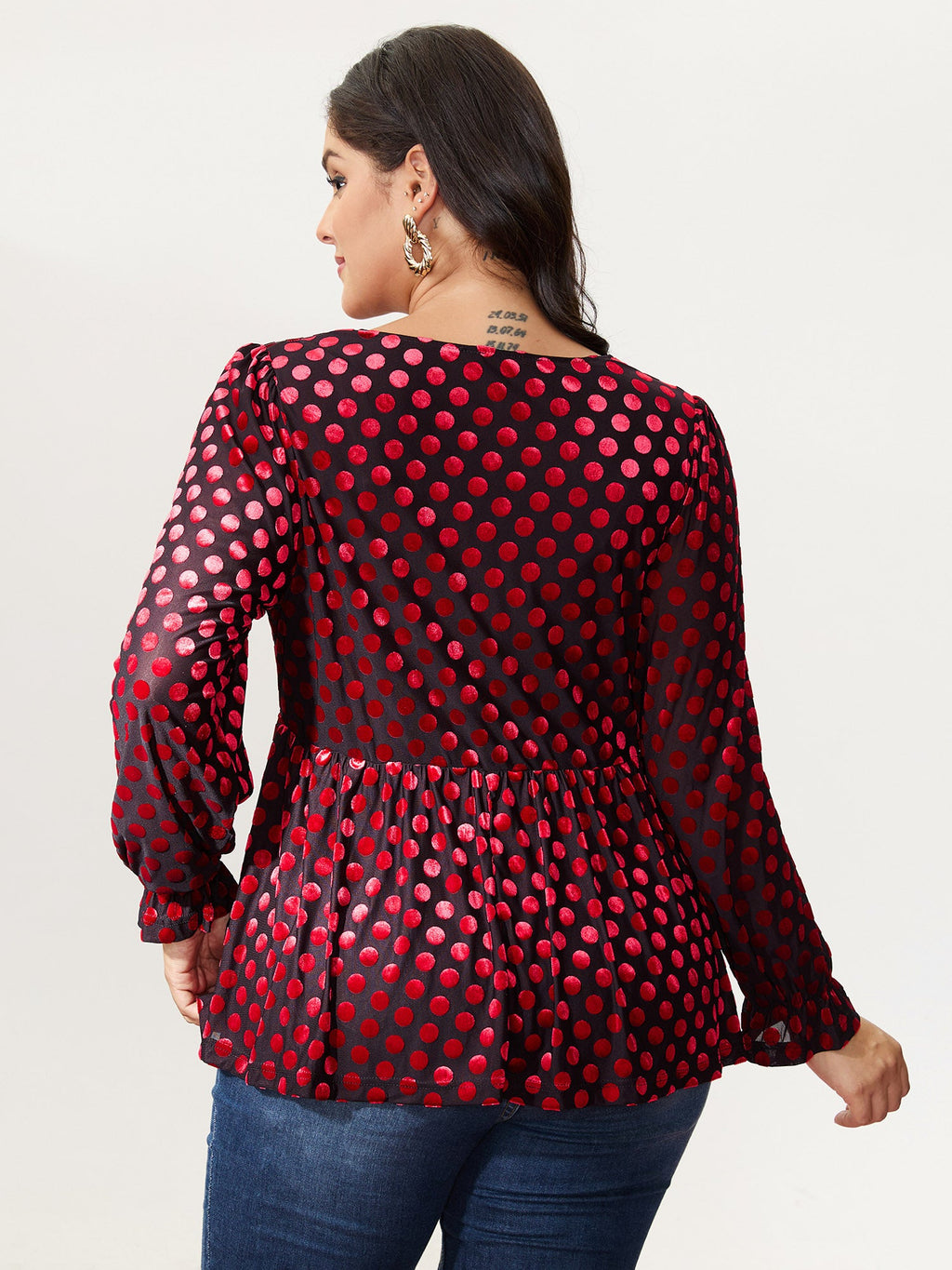 Velvet Heart Print Stretchy Waist Blouse