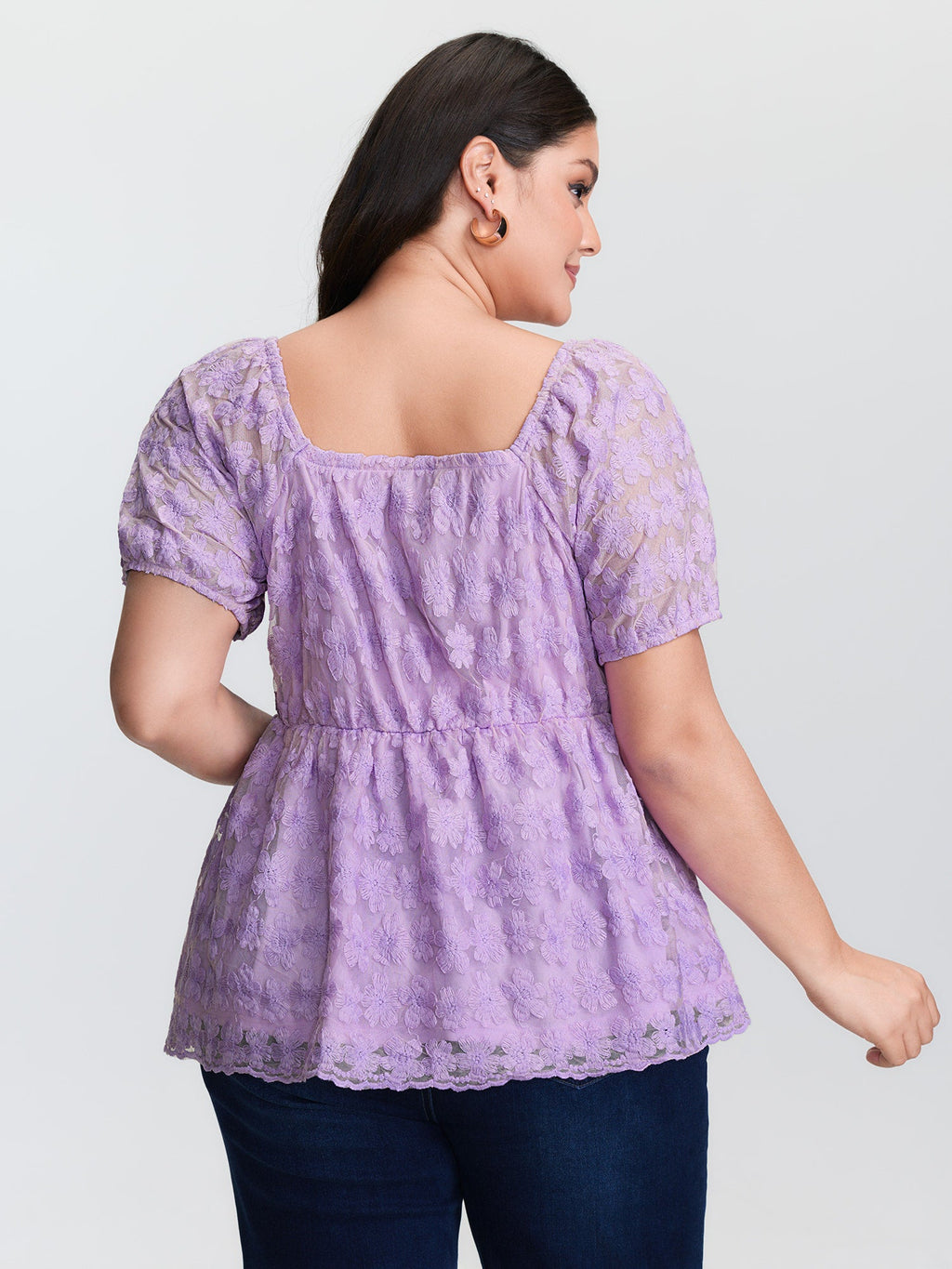 Cotton Embroidered Sweetheart Neckline Flared Blouse