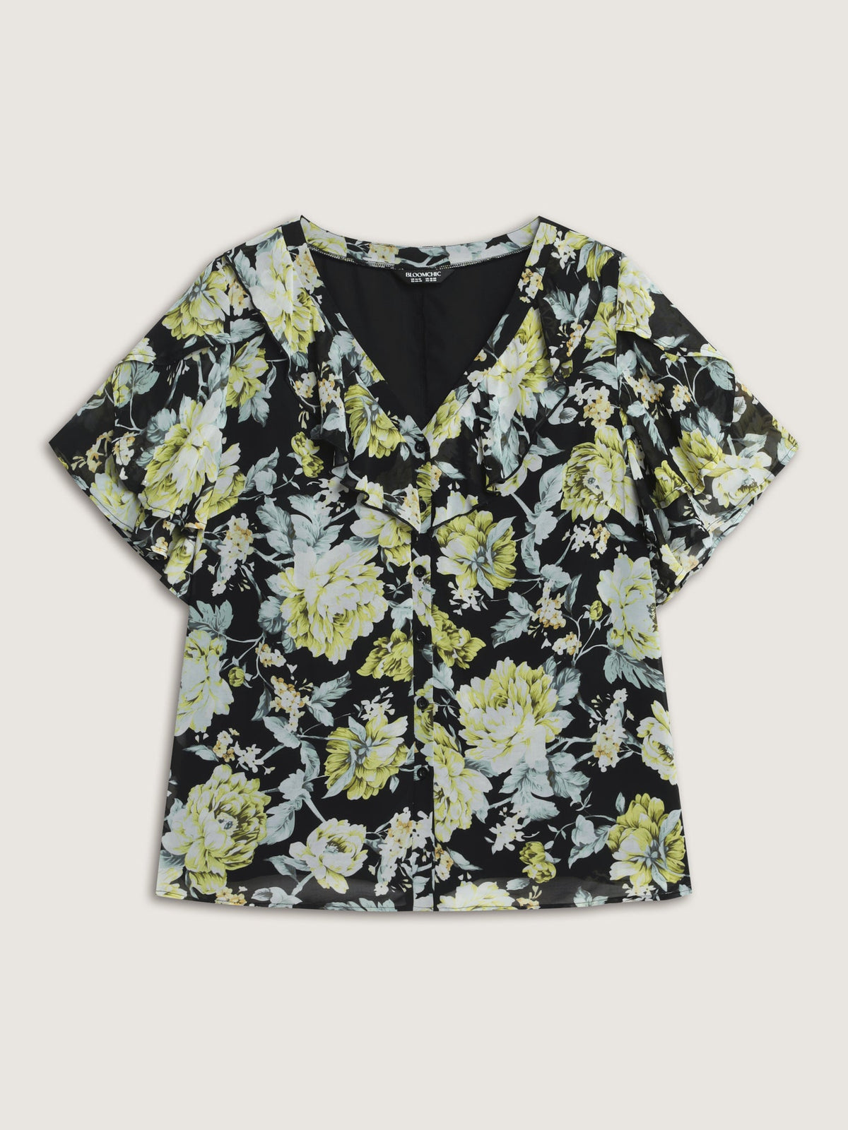 Floral Print Ruffled Edges Blouse
