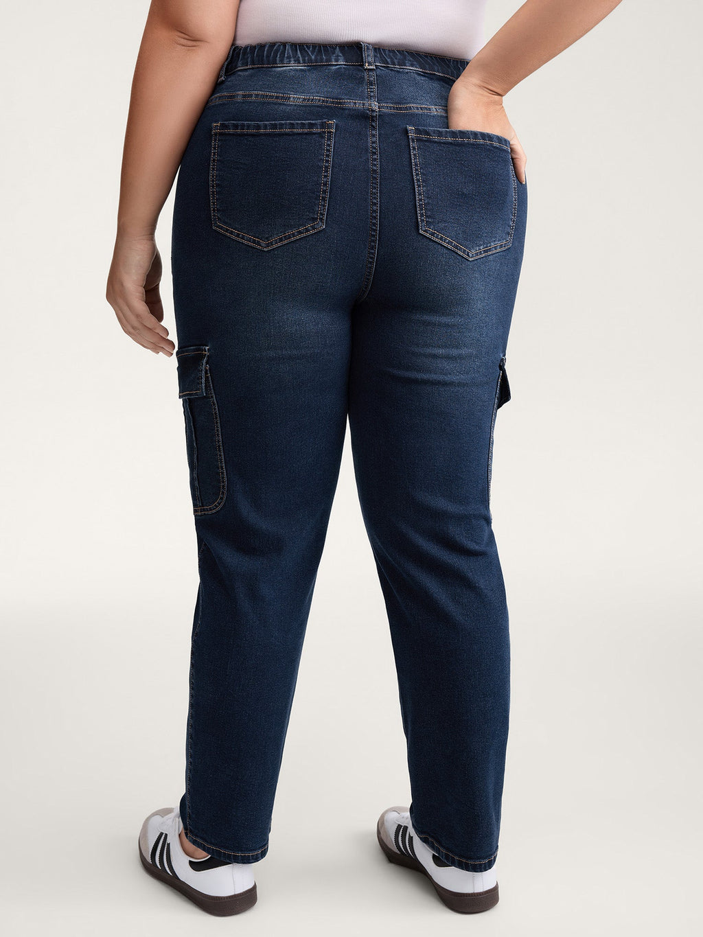 Drawstring Straight-Leg Cargo Jeans