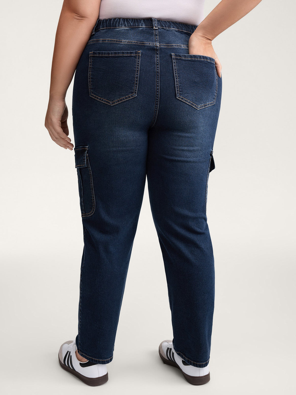 Drawstring Straight-Leg Cargo Jeans