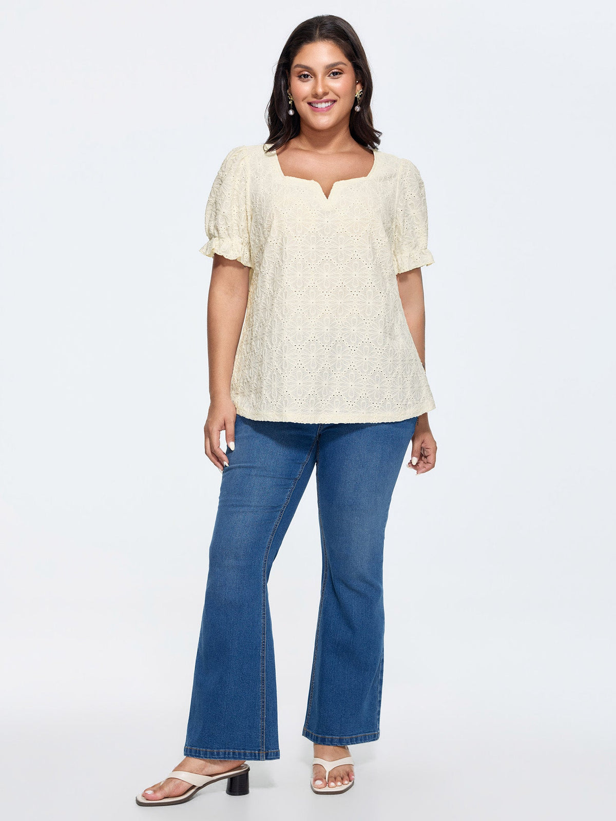 Floral Textured Split Neckline Blouse