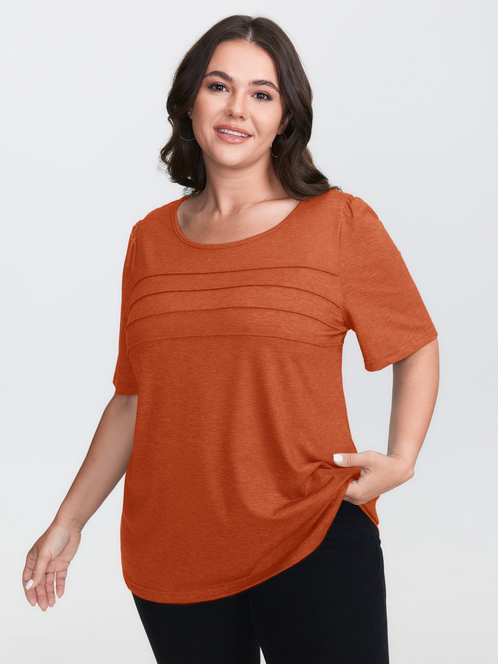 Seamed Round Neck Fitted T-Shirt