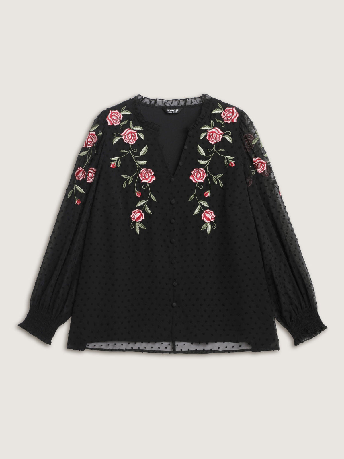 Rose Embroidered Textured Sheer Blouse