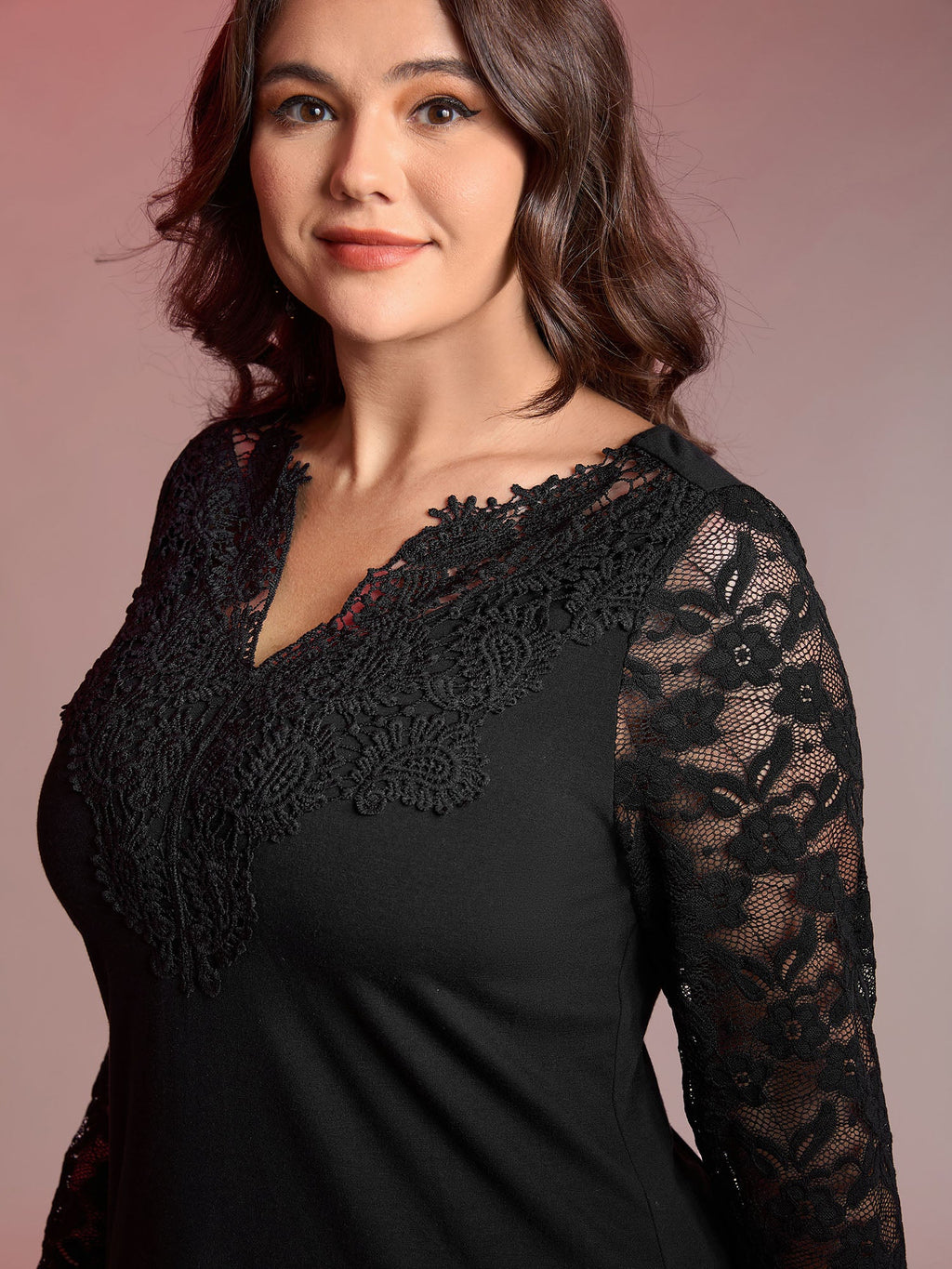 Sheer Lace Fitted Solid T-Shirt
