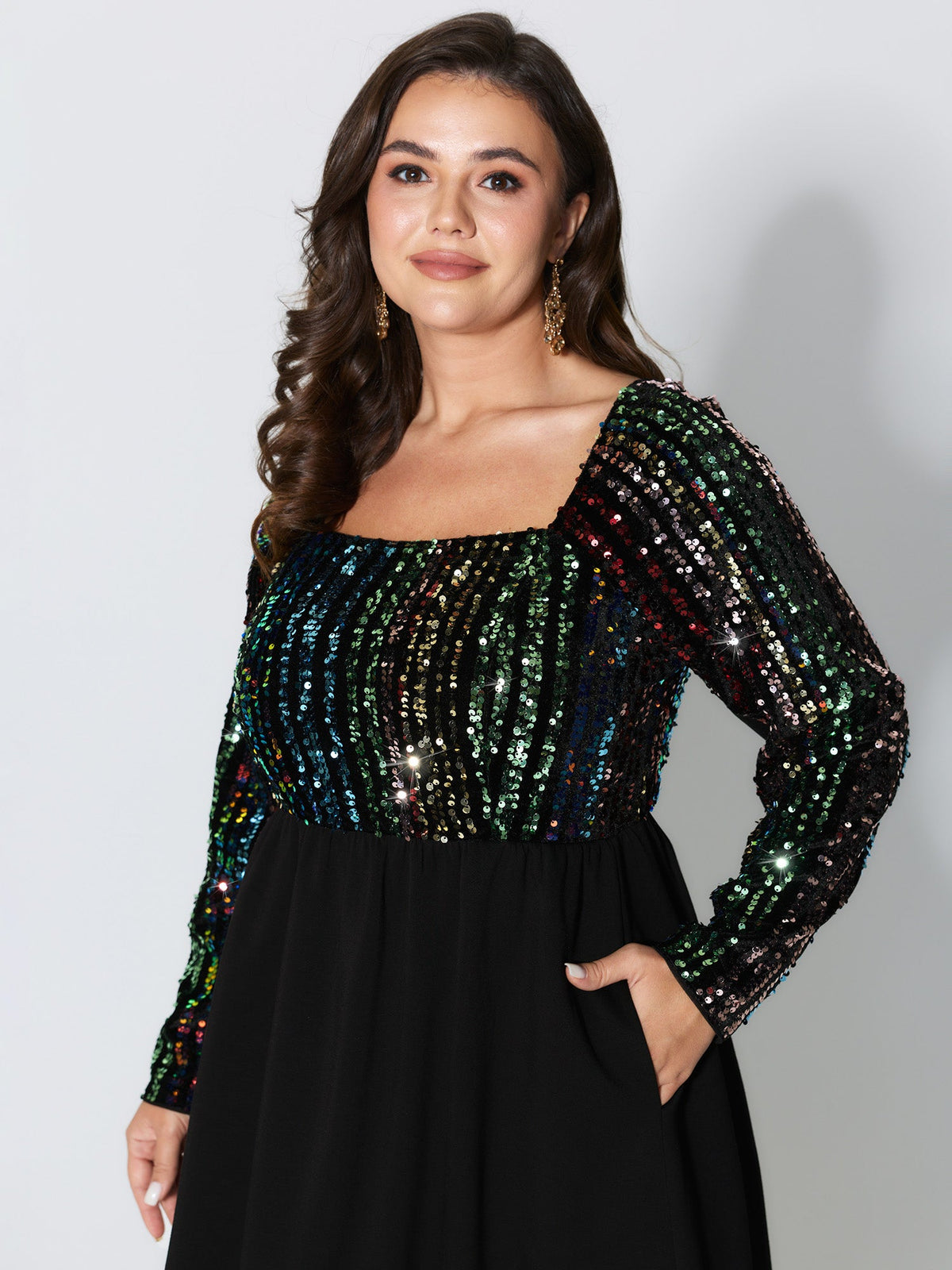 Sparkly Colorful Sequins Contrast Midi Dress