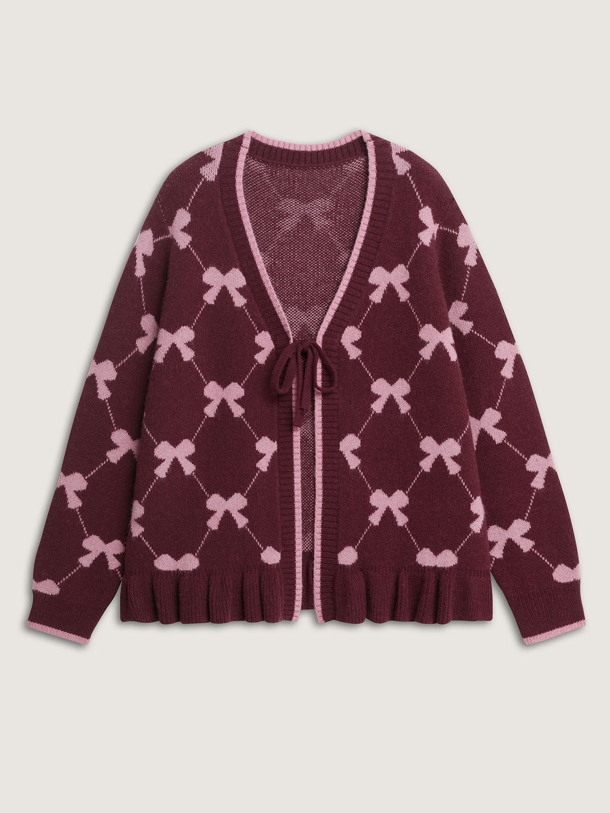 Bow Beautiful Jacquard Front-Tie Knit Cardigan