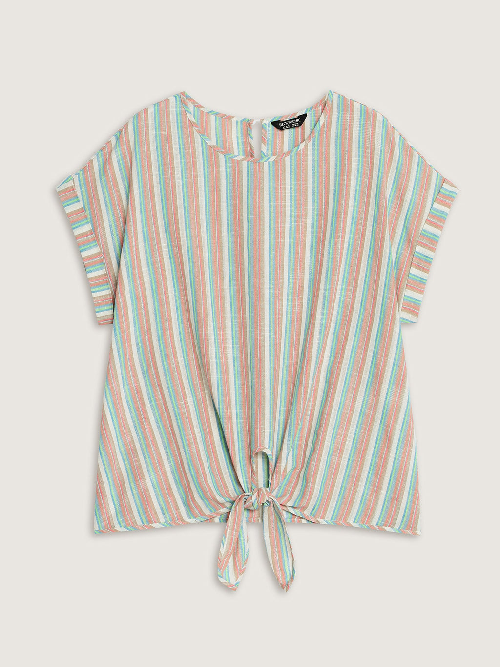 Striped Print Knotted Front Blouse