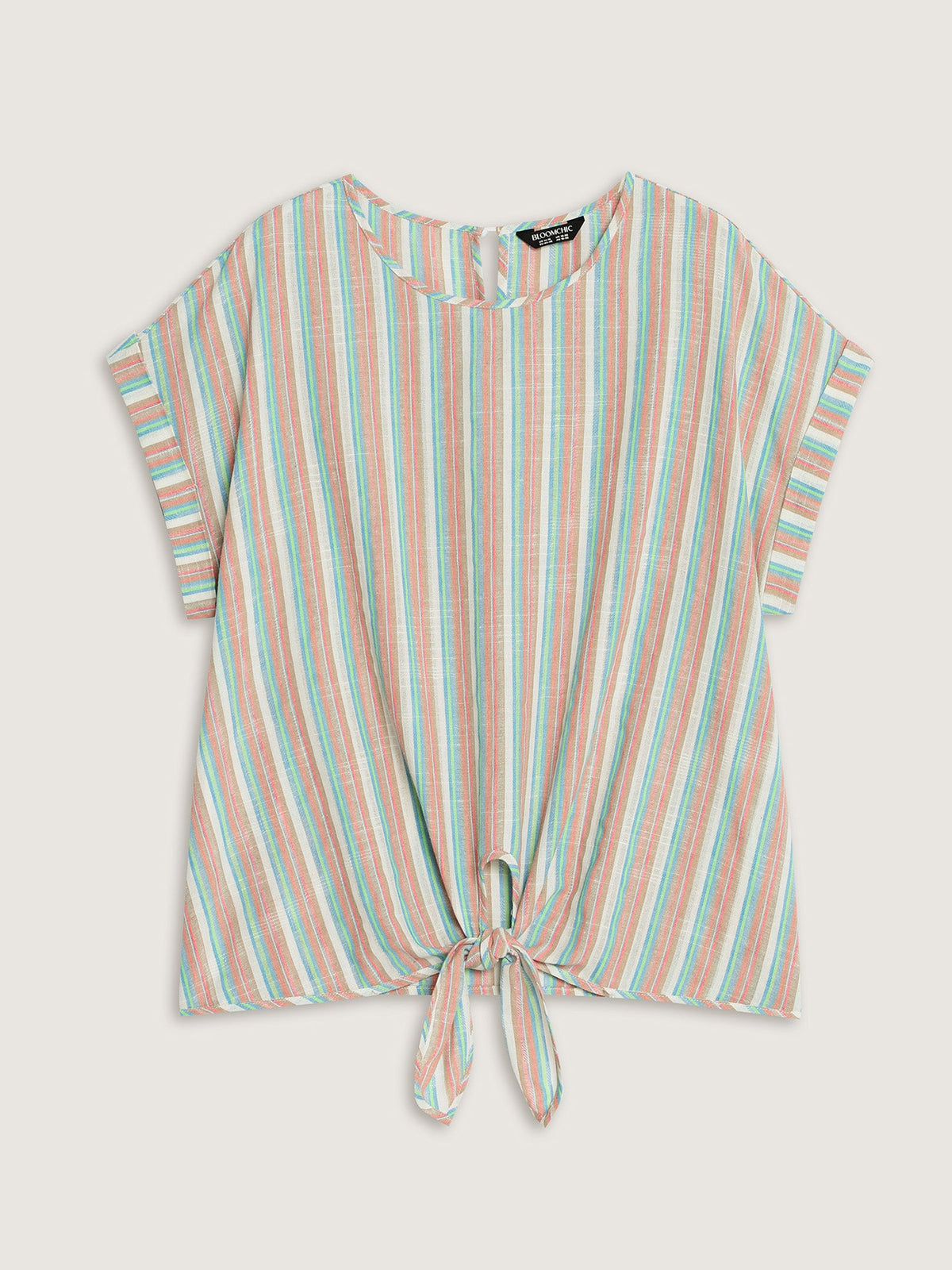 Striped Print Knotted Front Blouse