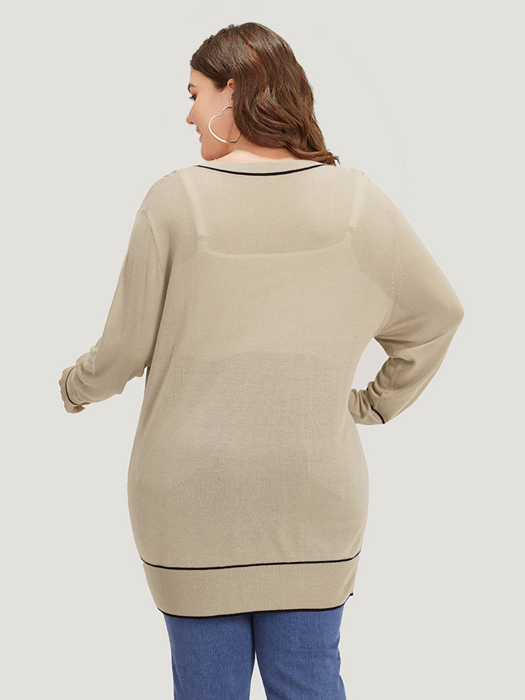 Supersoft Essentials Contrast Trim Button Through Elastic Cuffs Cardigan