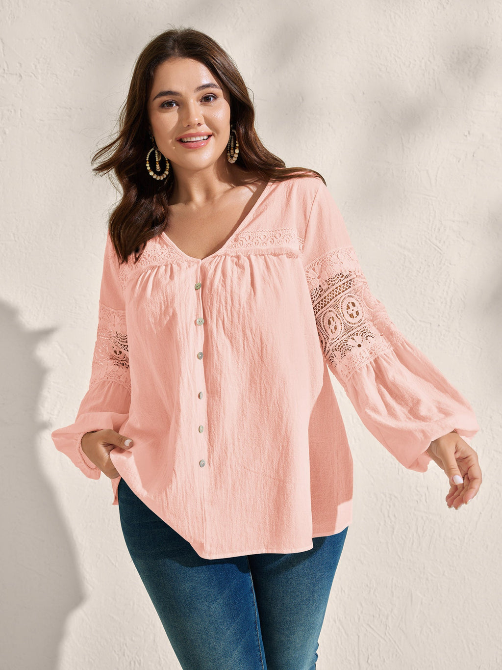 Pure Cotton Sheer Lace Trim Blouse