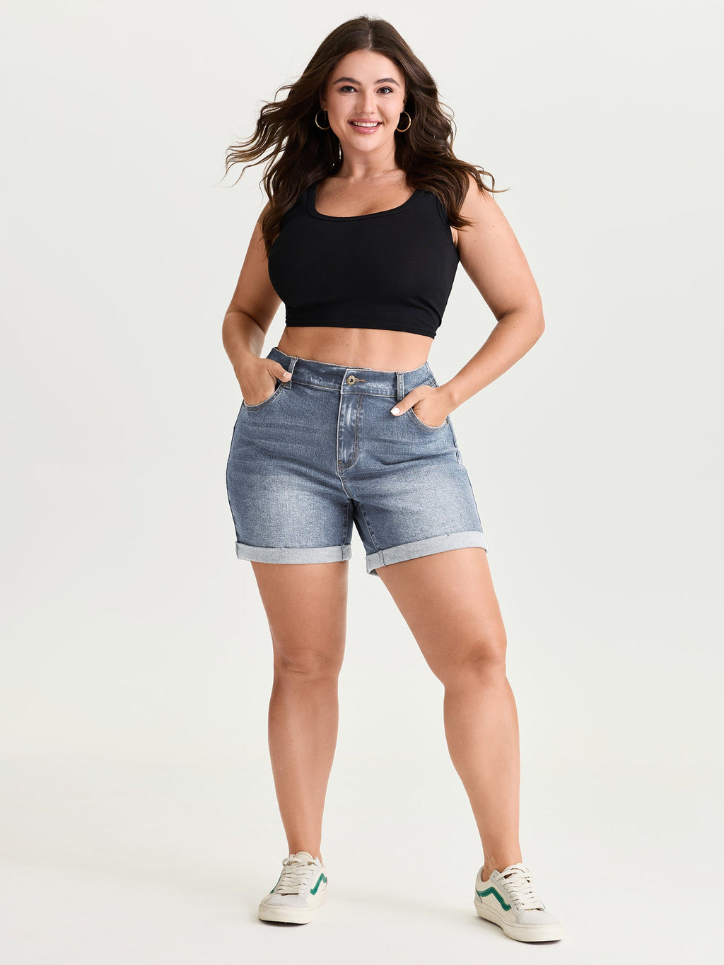 Curve-Friendly Stretchy Straight-Leg Denim Shorts