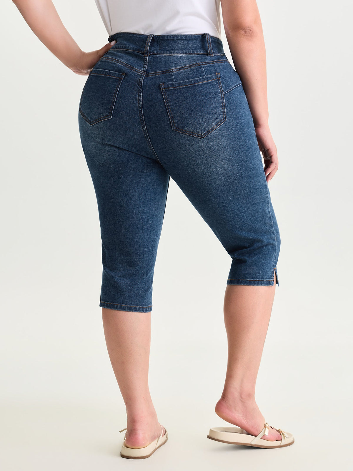 High Waisted Wash Double Buttons Jeans
