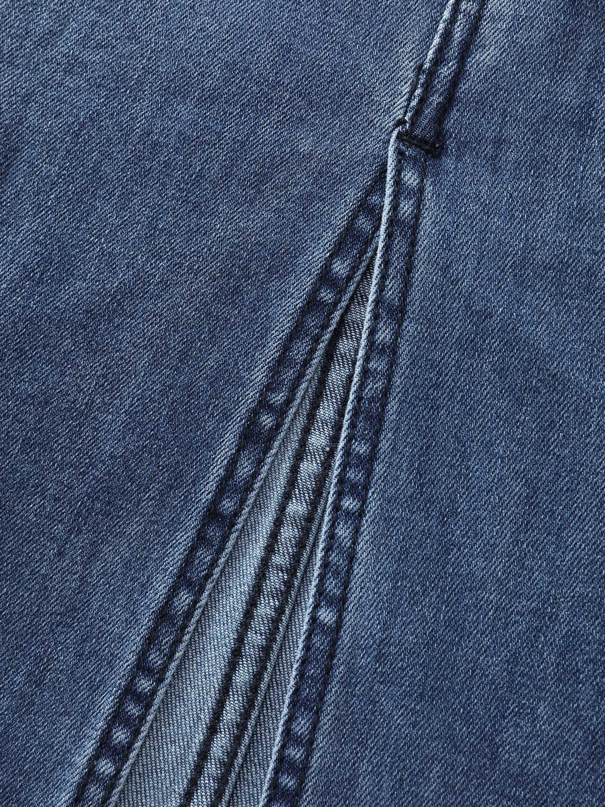 Stretchy Contrast Drawstring Waist Midi Denim Skirt