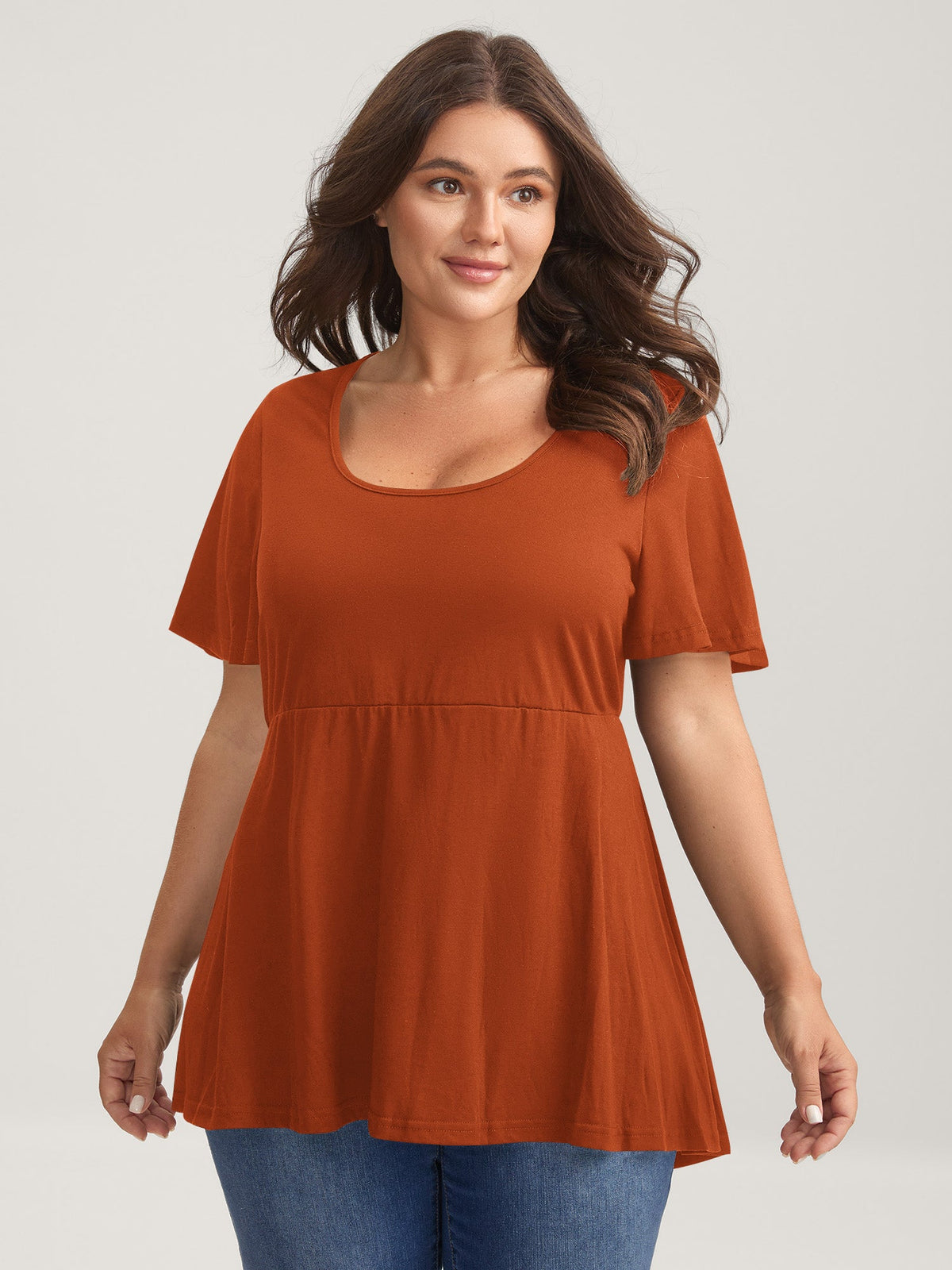 Ruffled Sleeve Round Neck Babydoll Top