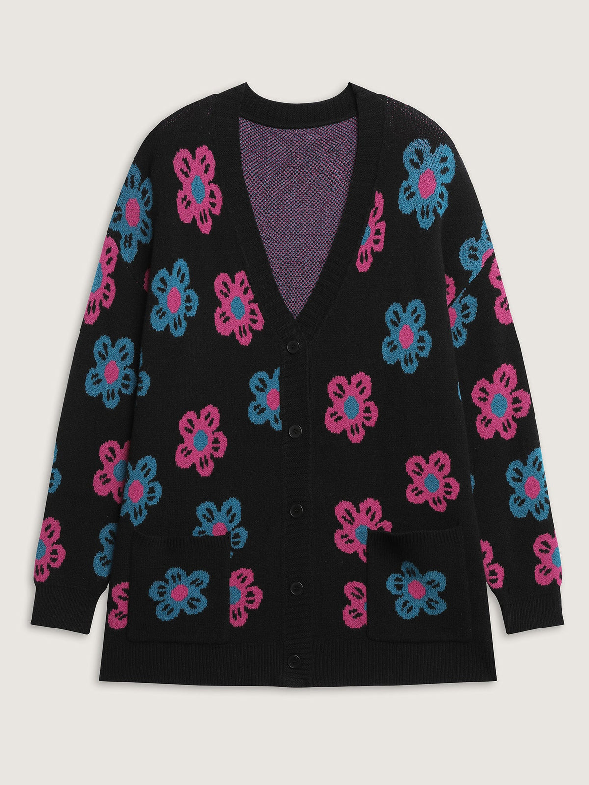 Supersoft Colorful Floral Drop Shoulder Knit Cardigan