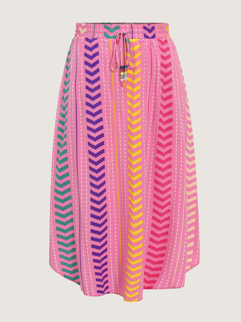 Geometric Striped Print Drawstring Maxi Skirt