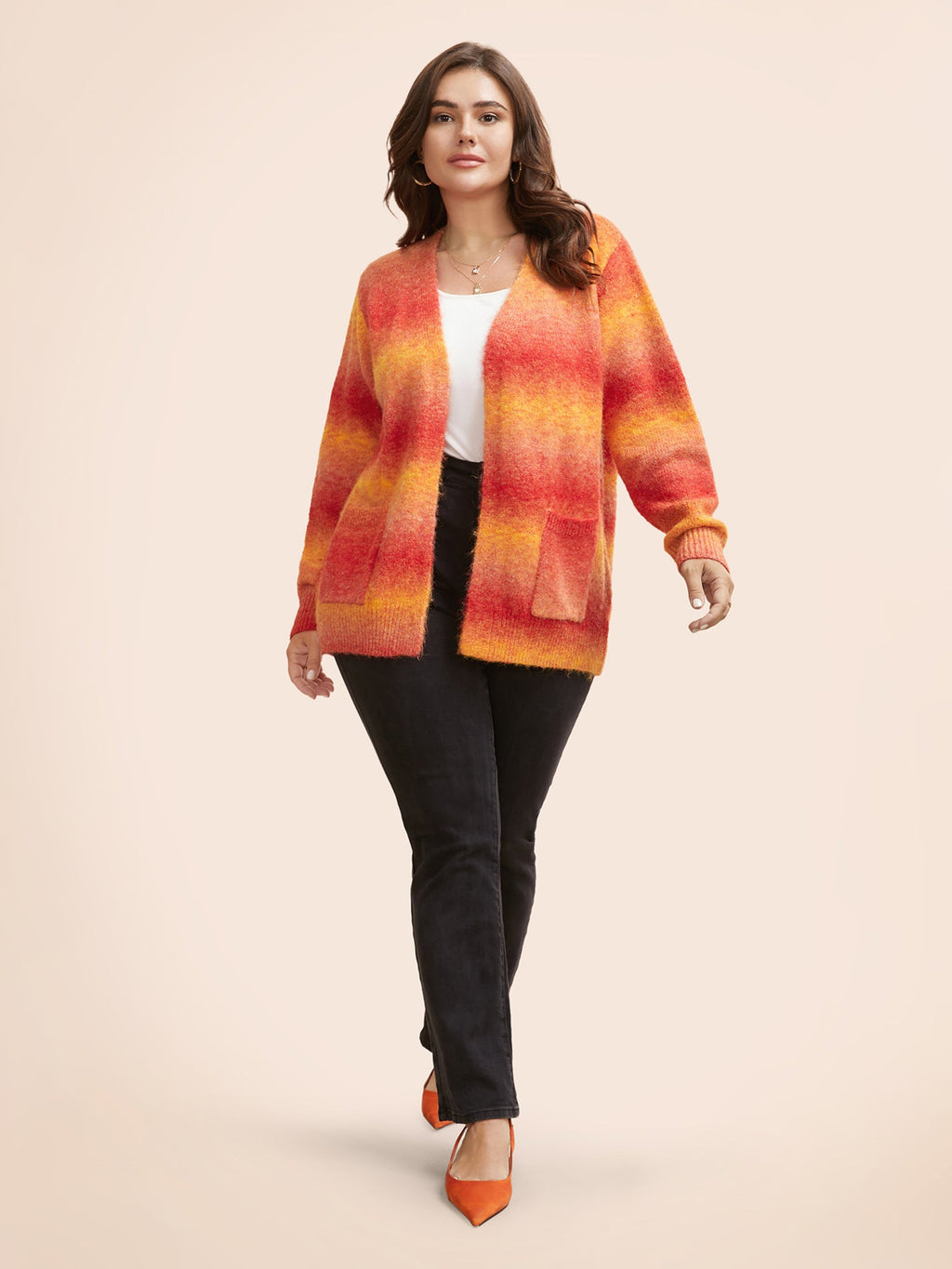 Ombre Contrast Patch Pocket Cardigan