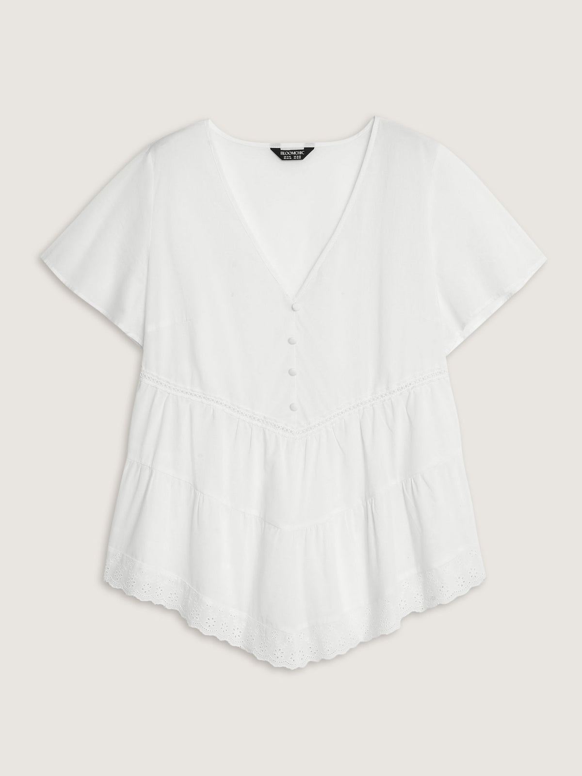 Cotton V-Neck Tiered Plain Blouse