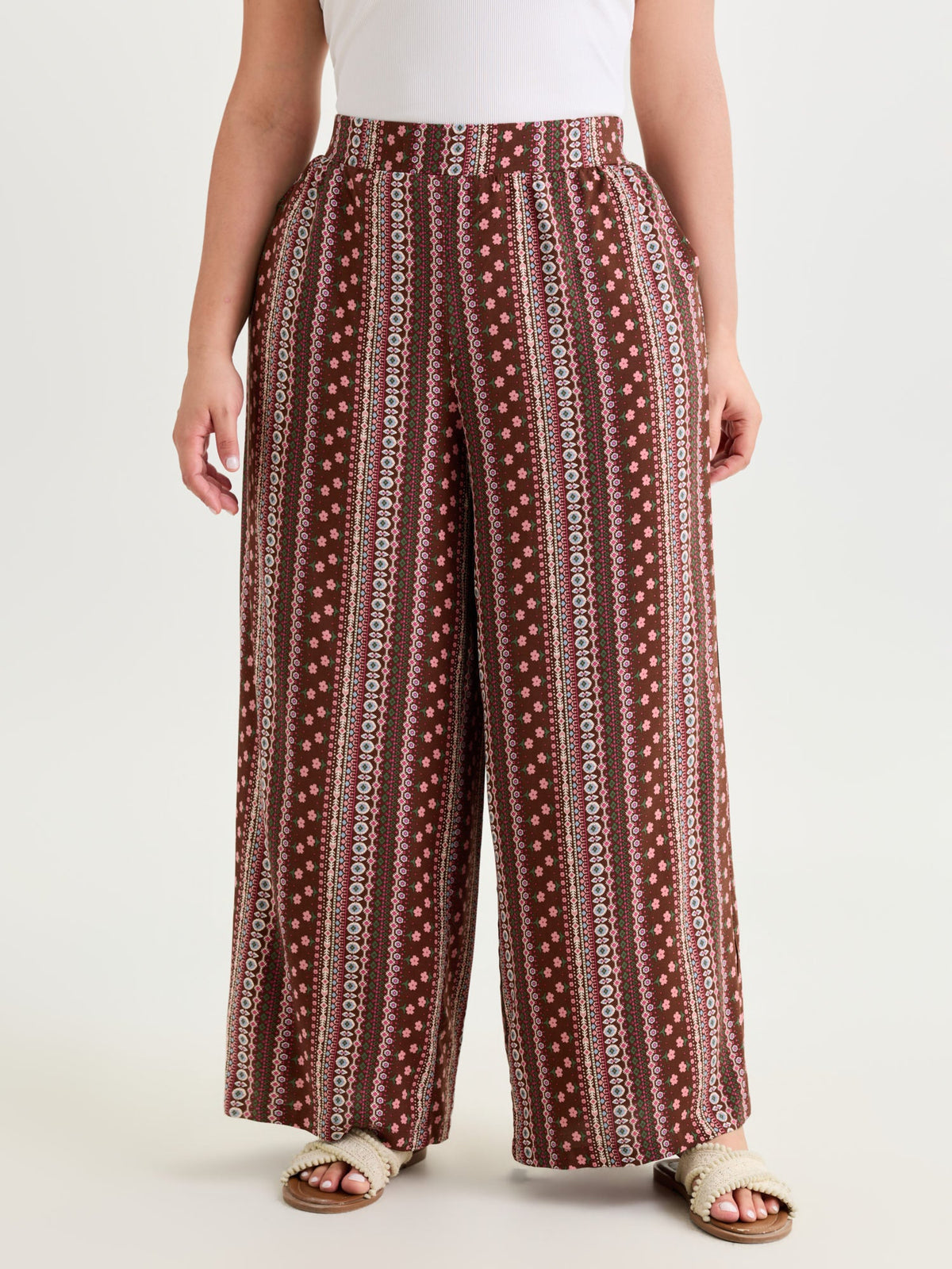 Boho Geometric Pattern Wide-Leg Pants